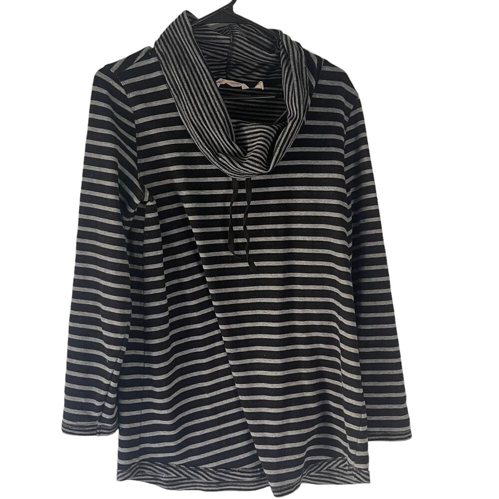 Soft Surroundings Women's‎ Size Medium Gray Striped Cowl Neck Sweater